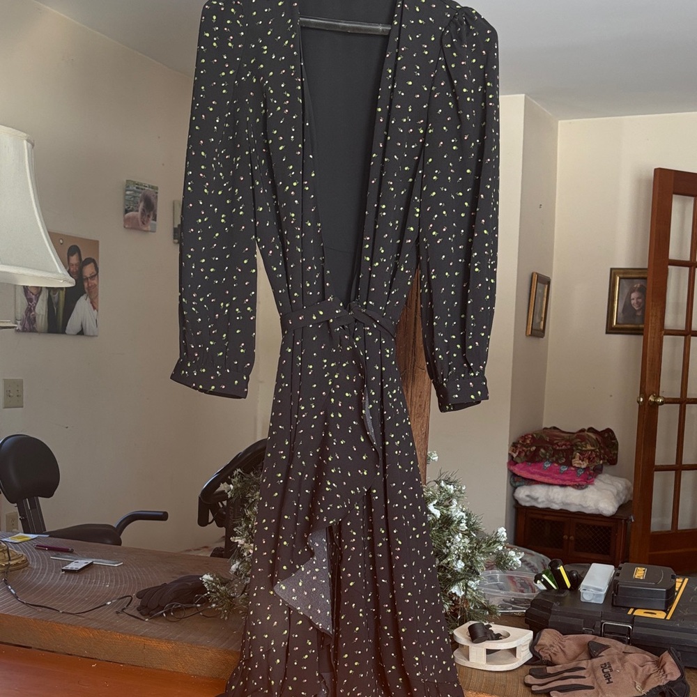 Whistles Black Dress with Yellow Pattern